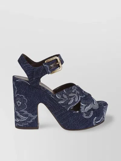 Etro Heel Block Floral Pattern Open Toe Platform Sole
