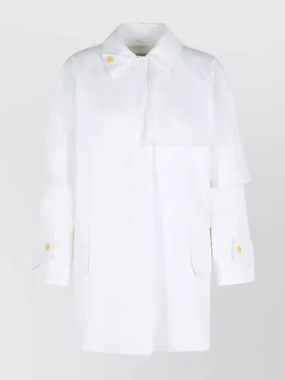 Max Mara Layered Sleeve Coat Featuring Button Detail In White
