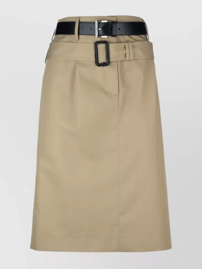 Prada Waist Belted Knee-length Skirt With Back Slit In Brown