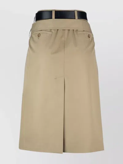 Prada Waist Belted Knee-length Skirt With Back Slit In Brown