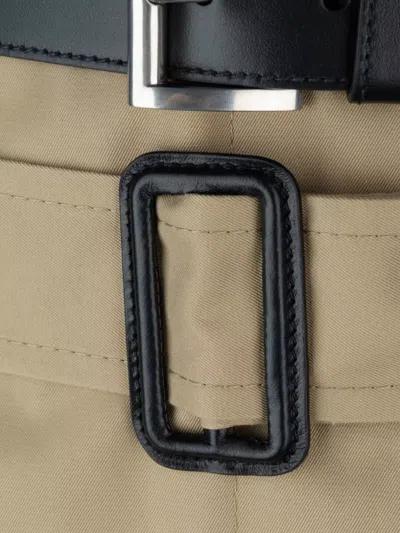 Prada Waist Belted Knee-length Skirt With Back Slit In Brown