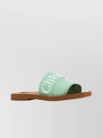 Chloé Slippers Woody In Lino Verde Menta  Donna In Green