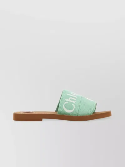 Chloé Slippers Woody In Lino Verde Menta  Donna In Green