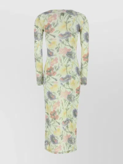 Loewe Ribbed Floral-print Silk-blend Midi Dress In Green