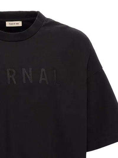 Fear Of God 'eternal' Black Crewneck T-shirt With Tonal Embroidery On The Front And Logo Patch On The Rear