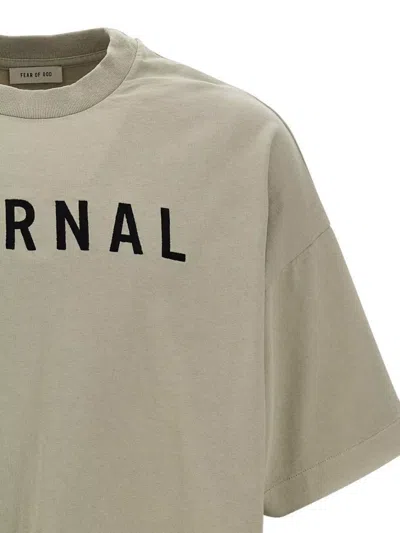 Fear Of God Grey T-shirt With Eternal Print On The Front And Logo Patch On The Back