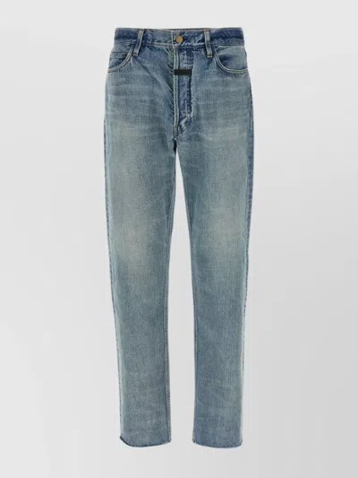 Fear Of God Five-pocket Raw Hem Straight Leg Jeans In Indigo 2