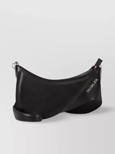 Mugler Spiral Curve Medium Leather And Quilted Denim Shoulder Bag In Black