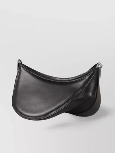 Mugler Spiral Curve Medium Leather And Quilted Denim Shoulder Bag In Black