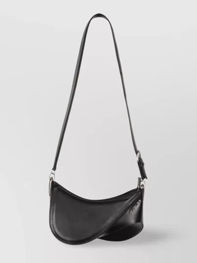 Mugler Spiral Curve Medium Leather And Quilted Denim Shoulder Bag In Black