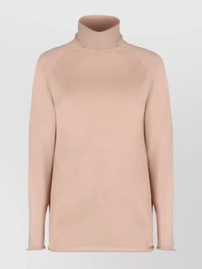 Kiton Ribbed Cashmere Turtleneck Sweater With Long Sleeves In Pink
