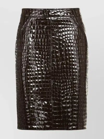 Tom Ford Glossy Croc Print Leather Mini Skirt In Brown