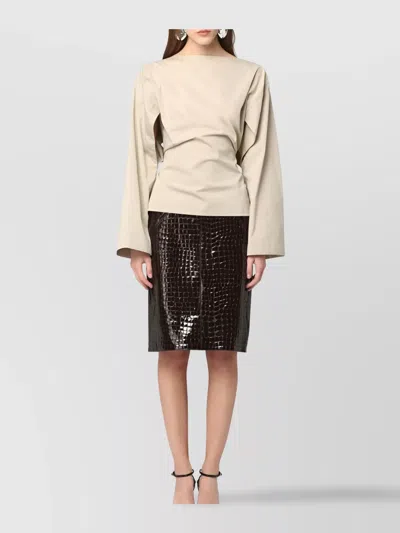 Tom Ford Glossy Croc Print Leather Mini Skirt In Brown