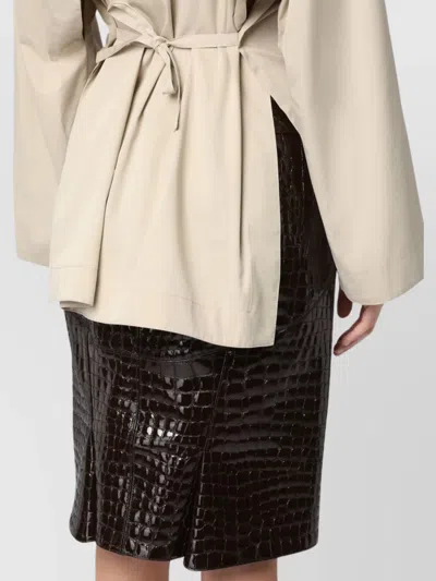 Tom Ford Glossy Croc Print Leather Mini Skirt In Brown