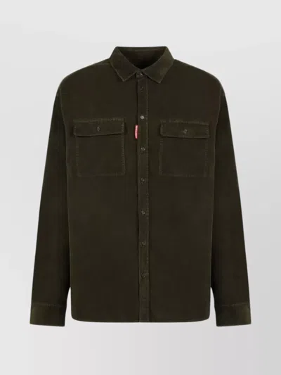 Dsquared2 Dsquared Bottle Green Stretch Corduroy Shirt
