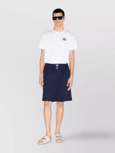 Gucci Men Navy Blue Poplin Bermuda Shorts In Multi