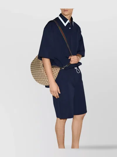 Gucci Men Navy Blue Poplin Bermuda Shorts In Multi