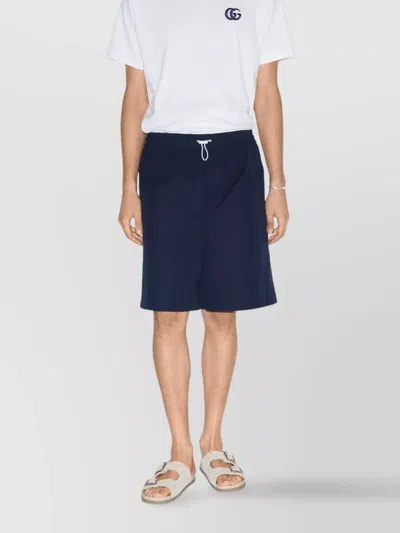 Gucci Men Navy Blue Poplin Bermuda Shorts In Multi