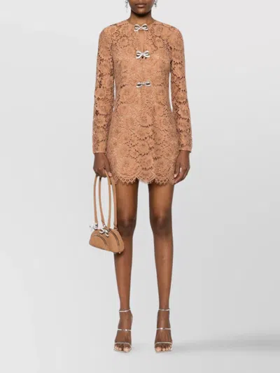 Self-portrait Tan Lace Bow Mini Dress Clothing In Brown