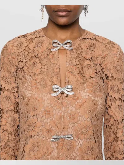 Self-portrait Tan Lace Bow Mini Dress Clothing In Brown