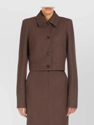 Max Mara Cropped Brown Denim-effect Jacket In Purple