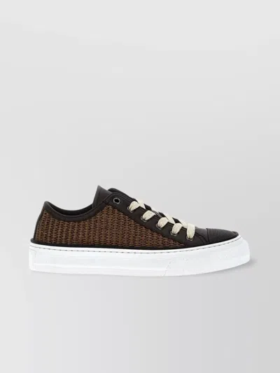 Brunello Cucinelli Luxe Woven Texture Sneakers In Brown
