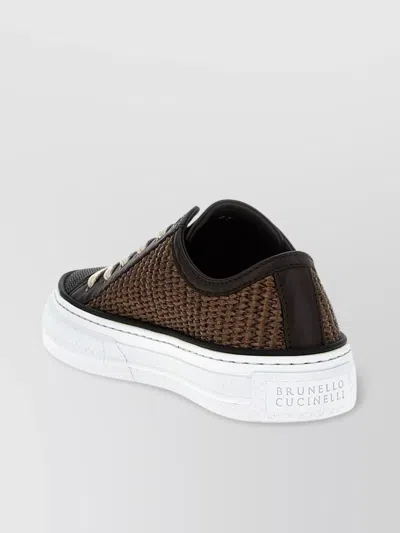 Brunello Cucinelli Luxe Woven Texture Sneakers In Brown