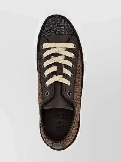 Brunello Cucinelli Luxe Woven Texture Sneakers In Brown