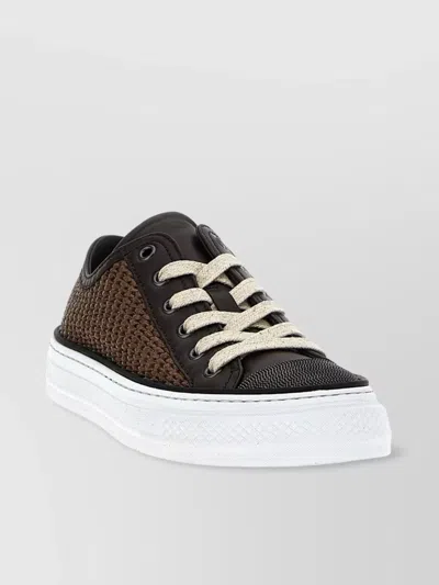 Brunello Cucinelli Luxe Woven Texture Sneakers In Brown