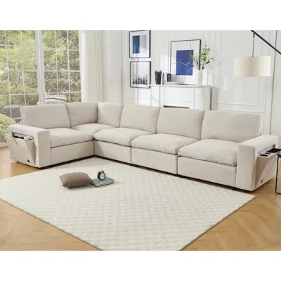 Streamdale Furniture Modular Sectional Sofa With Wireless Charger, Cup Holders, And Linen (5-seat)