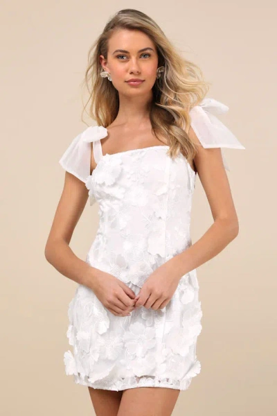 Lulus Emphatically Adorable White Floral Tie-strap Mini Dress In White
