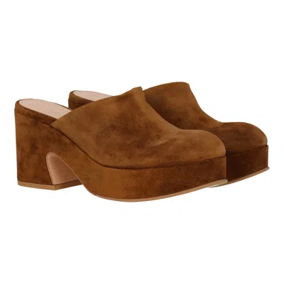 Gianvito Rossi Suede Block-heel Platform Mules In Brown