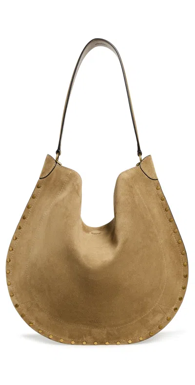 Isabel Marant Oskan Hobo Beige Shoulder Bag With Studs Trim In Suede Woman In Brown