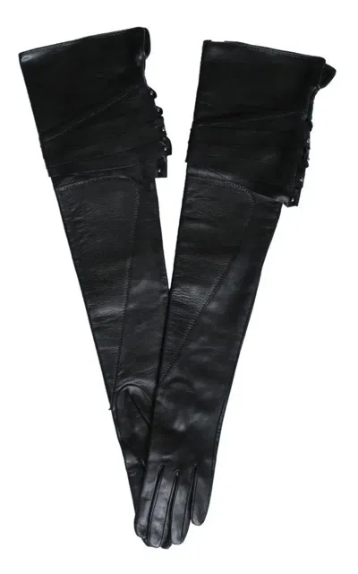 Paula Rowan Montserrat Rivet Long Leather Gloves In Black