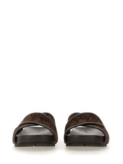 Bottega Veneta Tarik Intrecciato Suede Leather Slides In Brown