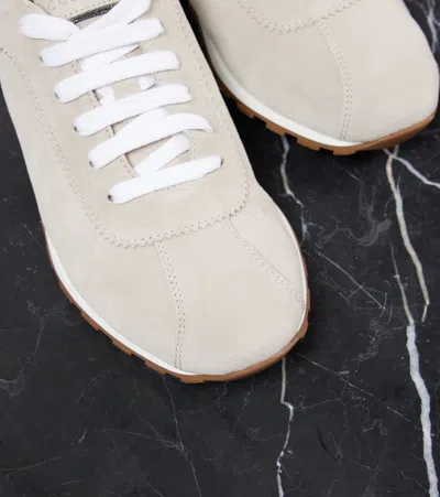Brunello Cucinelli Suede Sneakers With Iconic Jewel Application In White