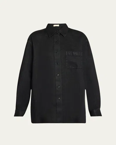 The Row Nesson Linen Long Shirt In Black