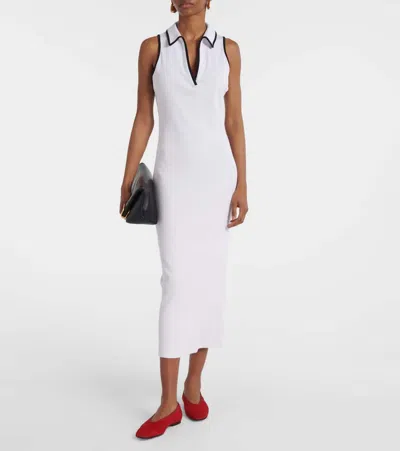 Veronica Beard Darien Ribbed Stretch Pima Cotton Midi Dress In White