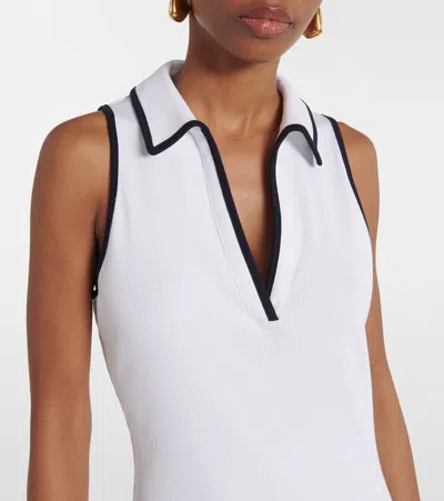 Veronica Beard Darien Ribbed Stretch Pima Cotton Midi Dress In White