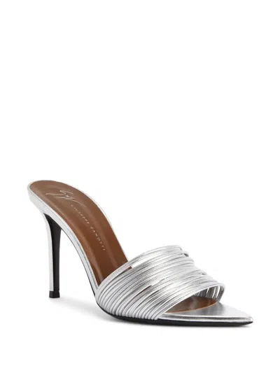 Giuseppe Zanotti Metallic Multi-strap Stiletto Slide Sandals In Grey