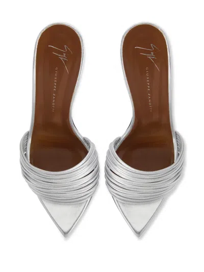 Giuseppe Zanotti Metallic Multi-strap Stiletto Slide Sandals In Grey