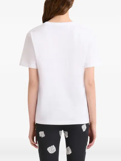 Marni White Crewneck T-shirt With Floral Print With Logo On The Front In White