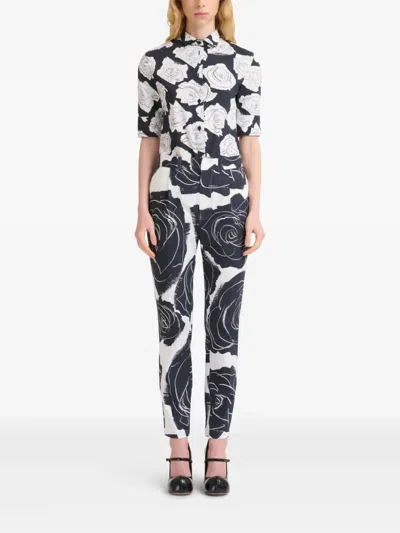 Marni Trousers Featuring Floral Pattern And Pockets In White