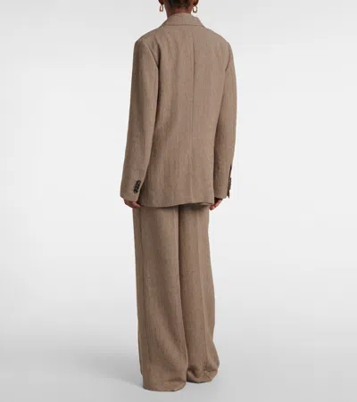 Loro Piana Genny Double-breasted Herringbone Linen Blazer In Brown
