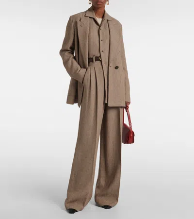 Loro Piana Genny Double-breasted Herringbone Linen Blazer In Brown