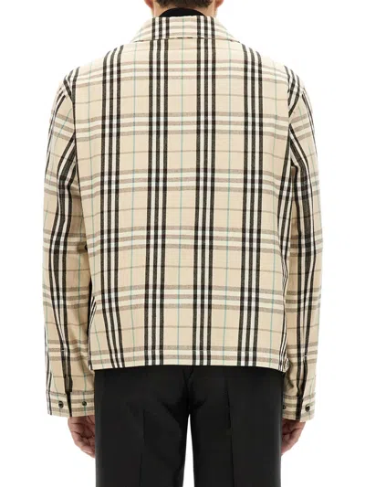 Burberry Check Cotton Harrington Jacket In Cream