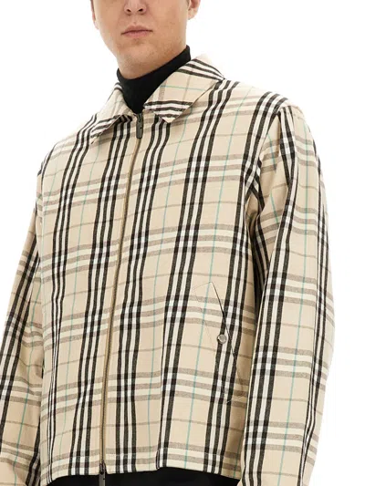 Burberry Check Cotton Harrington Jacket In Cream