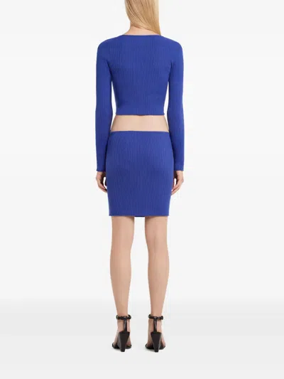 Courrèges Buttoned Light Rib Mini Skirt In Blue