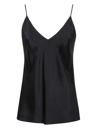 Max Mara V Neck Stretch Silk Satin Tank Top In Black