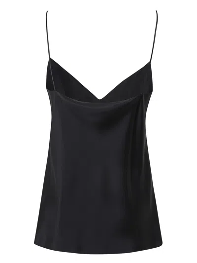 Max Mara V Neck Stretch Silk Satin Tank Top In Black